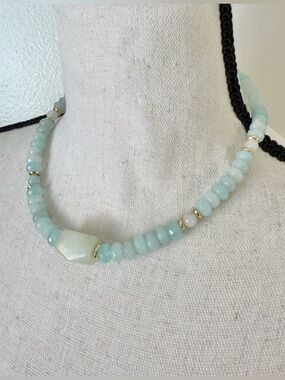 Genuine Aqua Quartz Statement Necklace With Chunky Amazonite Focal Point